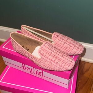 Hey Girl by Corkys Women’s Pink Tweed Loafers size 7. NIB